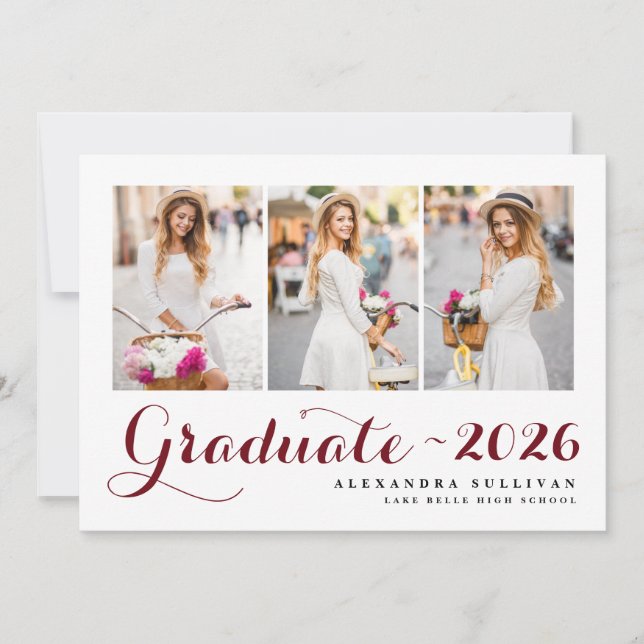 Invitación Clase Borgoña de Graduación de Collage de fotos 20 (Anverso)