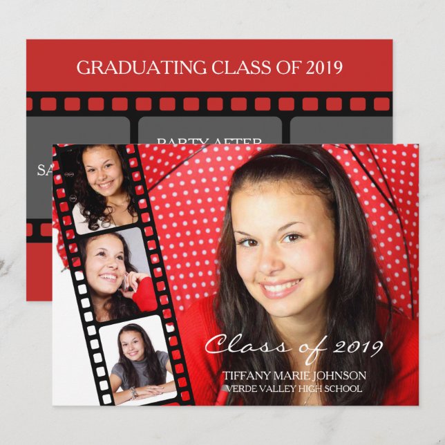 Invitación Clase Casual 4 de Filmstrip Graduating de 2019 (Anverso / Reverso)
