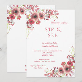 Invitación Clase Chicó Flores Rojas Aquarela Sip & See