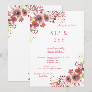 Invitación Clase Chicó Flores Rojas Aquarela Sip & See