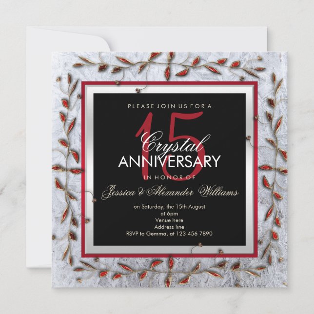 Invitación Clase Cristal y Gemas 15 Aniversario de Boda (Anverso)
