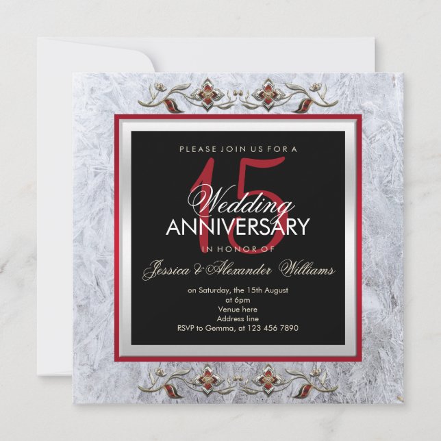 Invitación Clase Cristal y Gemas 15 Aniversario de Bodas (Anverso)