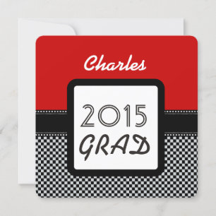 Invitación Clase de 2015 o CUALQUIER AÑO Cheques negros rojos