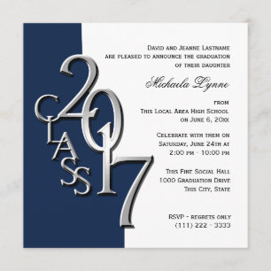 Invitación Clase de 2017 Foto Graduación Plata Azul