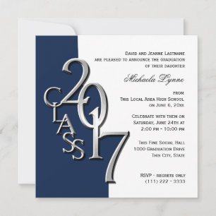 Invitación Clase de 2017 Graduación Plata Azul