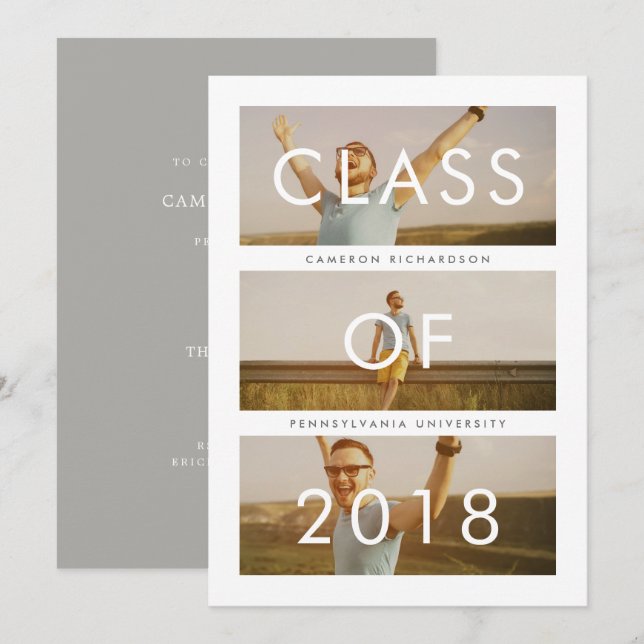 Invitación Clase de 2018 | Tres fiestas de graduación fotográ (Anverso / Reverso)
