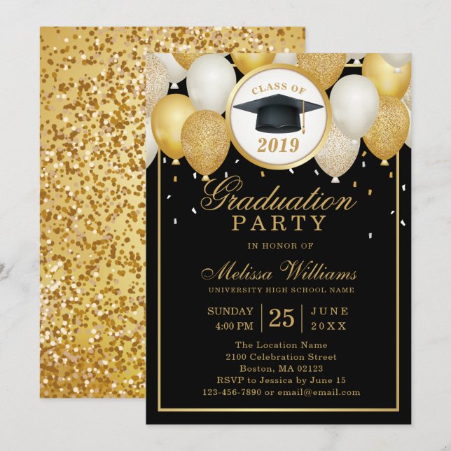 Invitación Clase de 2019 Elegante y moderna graduación de oro (Anverso / Reverso)