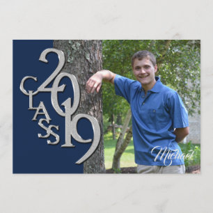 Invitación Clase de 2019 Foto Graduación Plata Azul