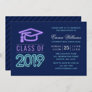 Invitación Clase de 2019   Graduación moderna de Guay Neon Bl