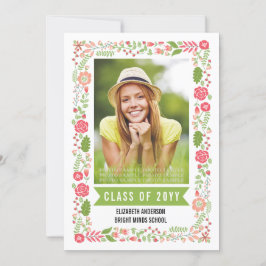 Invitación Clase de 2021 graduación foto de frontera floral