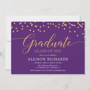 Invitación Clase de 2022 Fiesta de graduación elegante de oro