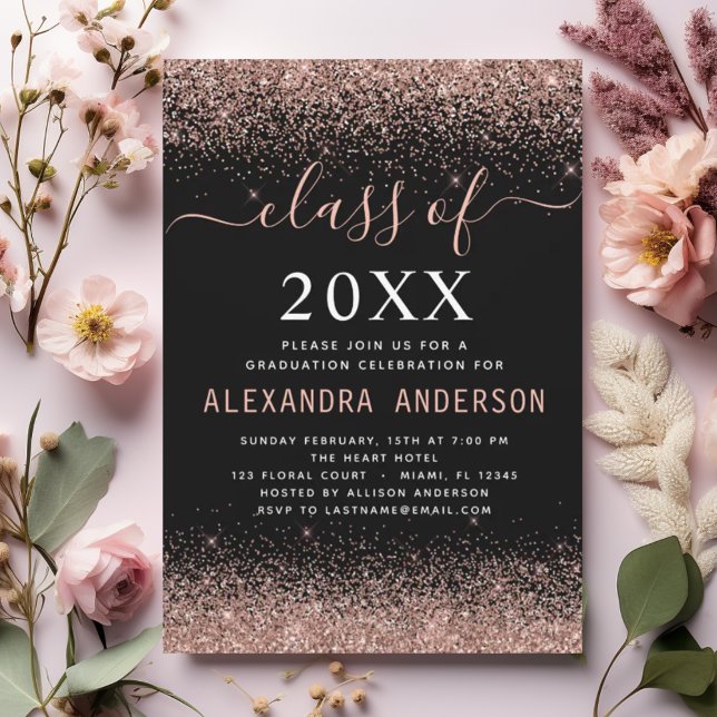 Invitación Clase de 2022 Partido de Graduación Oro Rosa Rosa  (Subido por el creador)