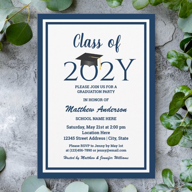 Invitación Clase de 2023 Elegante Partido de Graduación Azul  (Subido por el creador)