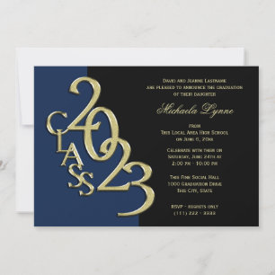 Invitación Clase de 2023 Graduación Azul y Oro