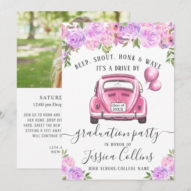 Invitación Clase de 2024 CONDUCCIÓN POR PHOTO Graduation Part (Anverso / Reverso)