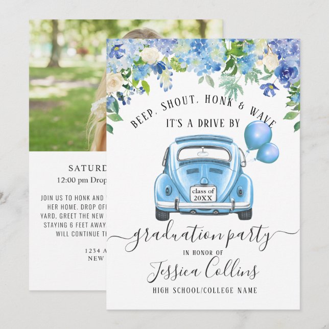 Invitación Clase de 2024 CONDUCCIÓN POR PHOTO Graduation Part (Anverso / Reverso)