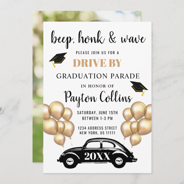 Invitación Clase de 2024 CONDUCCIÓN POR PHOTO Graduation Part (Anverso / Reverso)