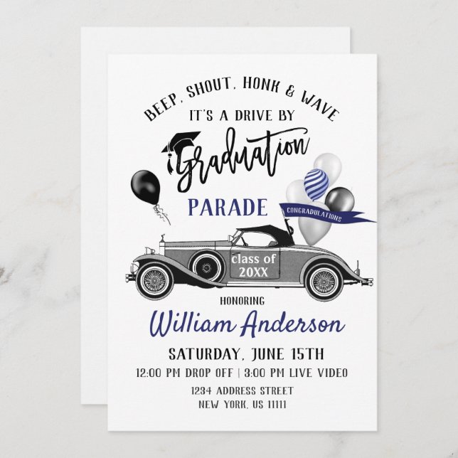 Invitación Clase de 2024 DRIVE BY Graduation Party Invitation (Anverso / Reverso)
