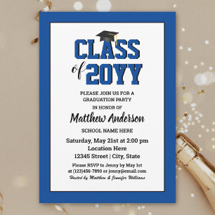 Invitación Clase de 2024 Elegante Graduación Azul Sapphire