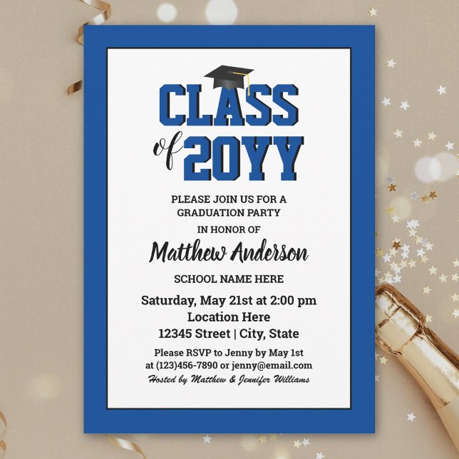 Invitación Clase de 2024 Elegante Graduación Azul Sapphire (Subido por el creador)