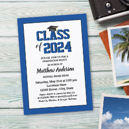 Invitación Clase de 2024 Elegante Graduación Azul Sapphire
