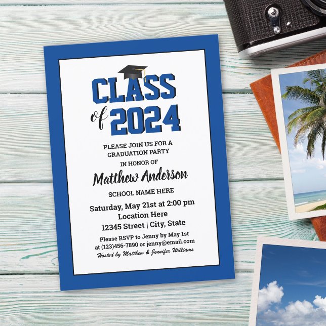 Invitación Clase de 2024 Elegante Graduación Azul Sapphire (Subido por el creador)