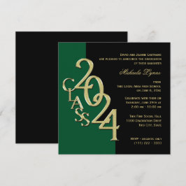 Invitación Clase de 2024 Elegante Oro y Verde