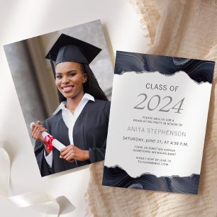 Invitación Clase de 2024 Foto Ágata Azul Gris Graduación