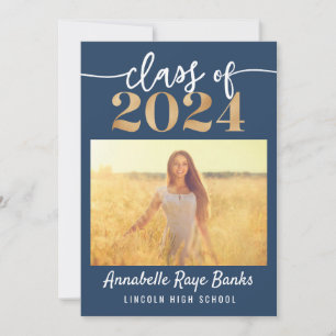 Invitación Clase de 2024 Script Blue Printable