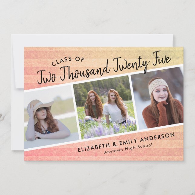 Invitación Clase de 2025 3 Fotos Graduación Rústica (Anverso)