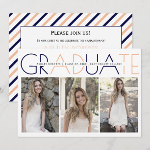 Invitación Clase de 2025 azul marino, foto de graduación de m