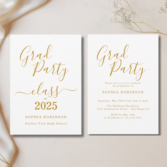 Invitación Clase de 2025 Elegant Gold Script Graduation Party (Subido por el creador)