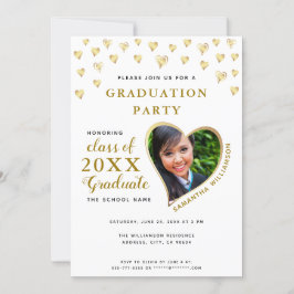 Invitación Clase de 2025 Elegante graduación en blanco y oro