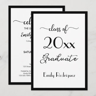Invitación Clase De 2025 Elegante Partido De Graduación Blanc