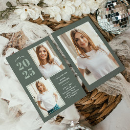 Invitación Clase de 2025 | Fiesta de 3Photo Sage Green Grad