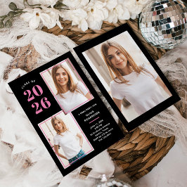 Invitación Clase de 2025 | Fiesta de Grad Rosa y Negro