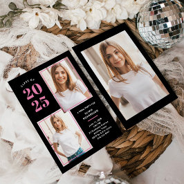 Invitación Clase de 2025 | Fiesta de Grad Rosa y Negro