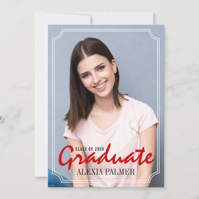 Invitación Clase de 2025 graduado simple manuscrito rojo (Anverso)