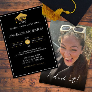 Invitación Clase de 2025 "Lo hice" Foto Graduada