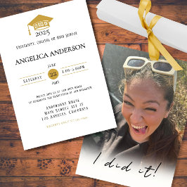 Invitación Clase de 2025 "Lo hice" Foto Graduada
