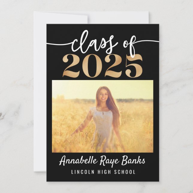 Invitación Clase de 2025 Script Black Printable (Anverso)