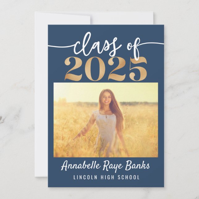 Invitación Clase de 2025 Script Blue Printable (Anverso)