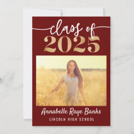 Invitación Clase de 2025 Script Maroon Printable