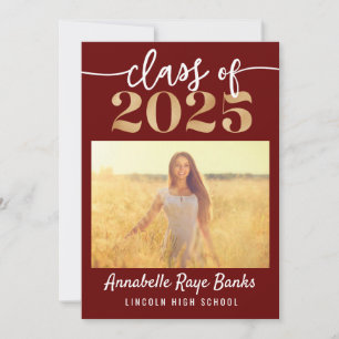 Invitación Clase de 2025 Script Maroon Printable