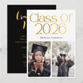 Invitación Clase de 2026 2 Tipografía Negra y Dorada