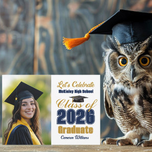Invitación Clase de 2026 Azul Marino Fiesta de Graduación con
