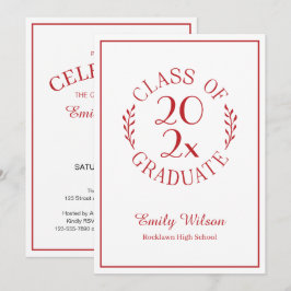 Invitación Clase de 2026 Fiesta de Graduación con Emblema Roj