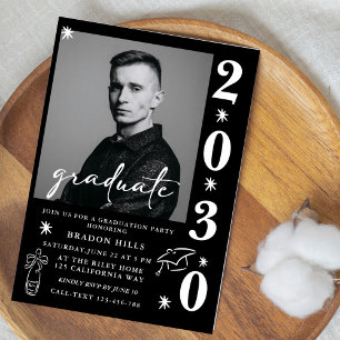 Invitación Clase de 2026 Fiesta de Graduación Graduación negr