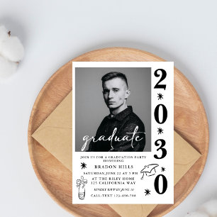 Invitación Clase de 2026 Fiesta de Graduación Graduación negr