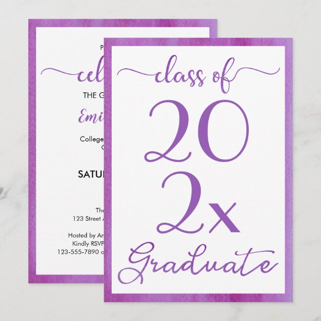 Invitación Clase de 2026 Fiesta de Graduación Violeta (Anverso / Reverso)